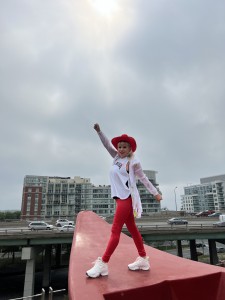 Diana dancing at Canoe Landing Park filming Jerusalema in the SIX